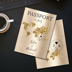 Bröllop Destinationspass Guld World Map Greece Inbjudan