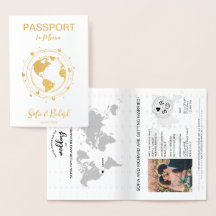 Bröllop Destinationspass Guld World Map Heart