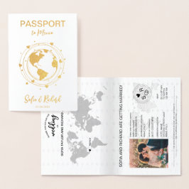 Bröllop Destinationspass Guld World Map Heart Folierat Kort