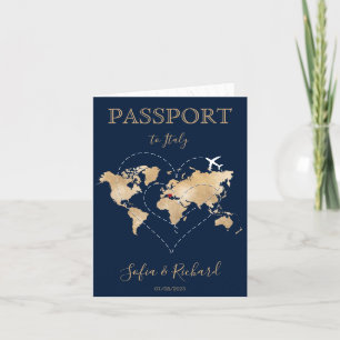 Bröllop Destinationspass Guld World Map Heart Inbjudan