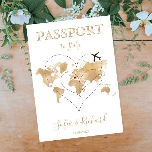 Bröllop Destinationspass Guld World Map Heart Inbjudan