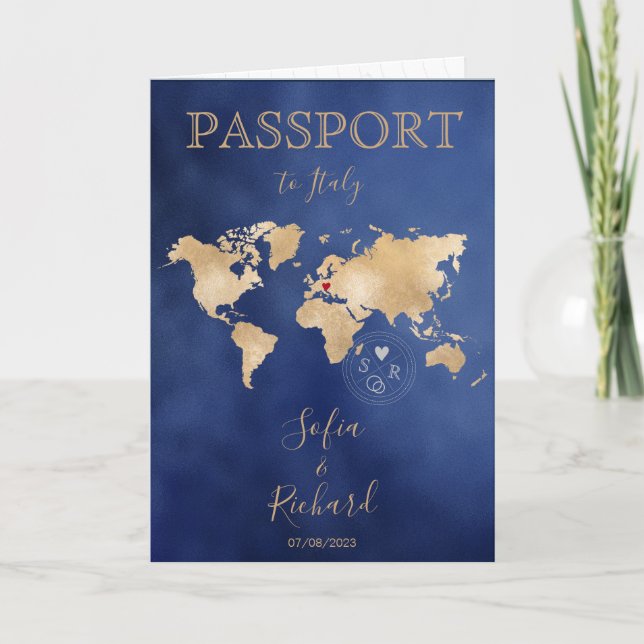 Bröllop Destinationspass Guld World Map Invita Inbjudan (Framsida)