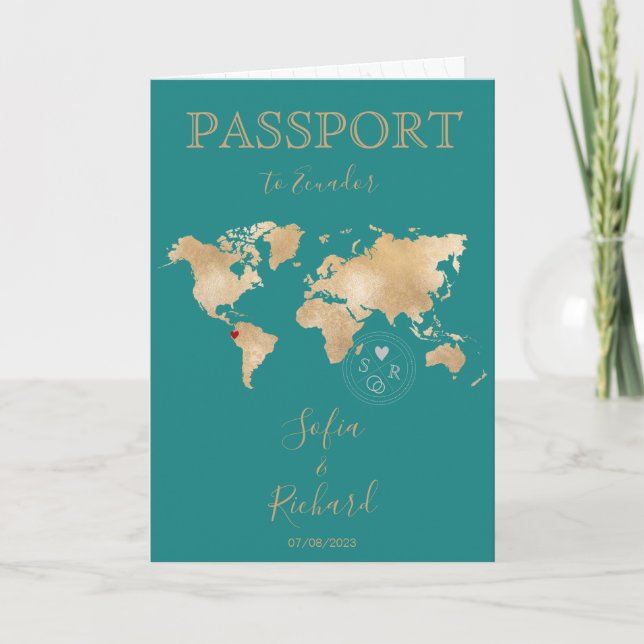 Bröllop Destinationspass Guld World Map Invita Inbjudan (Framsida)