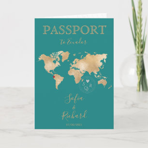 Bröllop Destinationspass Guld World Map Invita Inbjudan