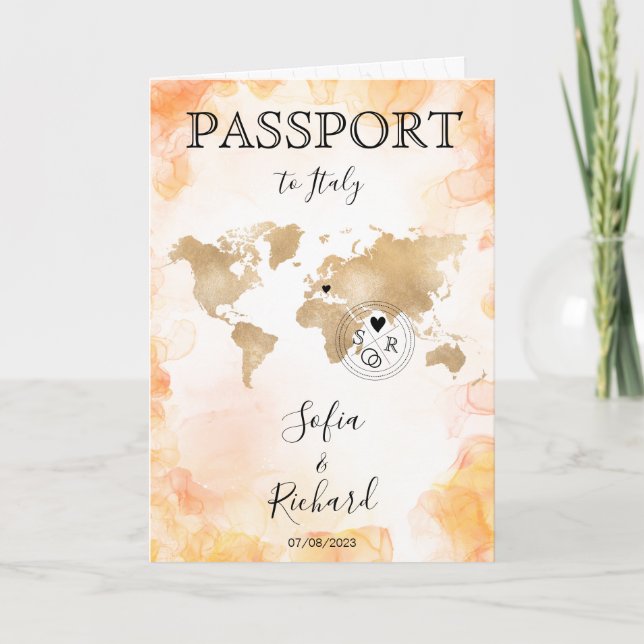 Bröllop Destinationspass Guld World Map Invita Inbjudan (Framsida)