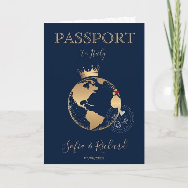 Bröllop Destinationspass Guld World Map Invita Inbjudan (Framsida)