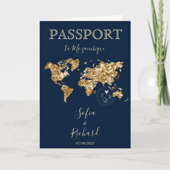 Bröllop Destinationspass Guld World Map Invita Inbjudan (Framsida)