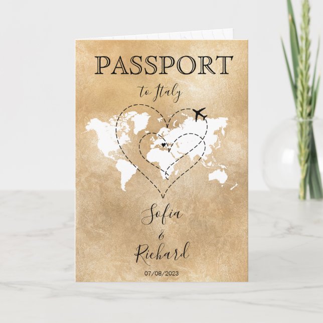 Bröllop Destinationspass Guld World Map Invita Inbjudan (Framsida)