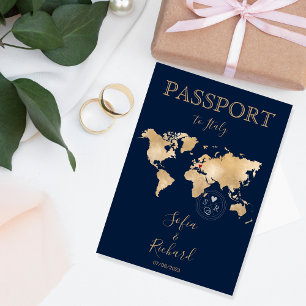 Bröllop Destinationspass Guld World Map Invita Inbjudan
