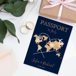 Bröllop Destinationspass Guld World Map Invita Inbjudan