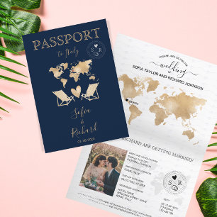 Bröllop Destinationspass Guld World Map Invita Inbjudan