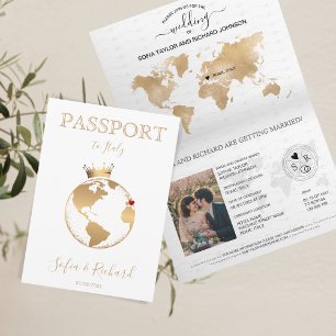 Bröllop Destinationspass Guld World Map Invita Inbjudan