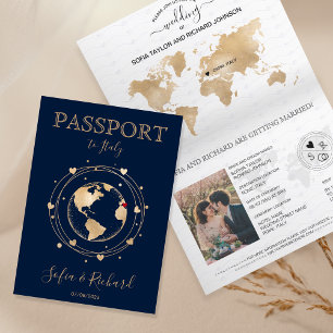 Bröllop Destinationspass Guld World Map Invita Inbjudan
