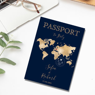 Bröllop Destinationspass Guld World Map Invita Inbjudan