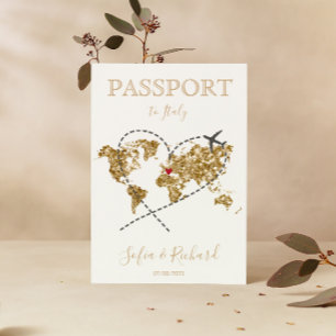 Bröllop Destinationspass Guld World Map Invita Inbjudan