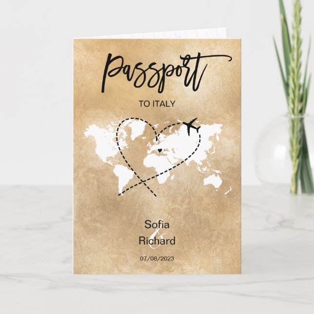 Bröllop Destinationspass Guld World Map Invita Inbjudan (Framsida)