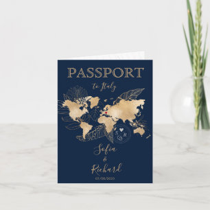 Bröllop Destinationspass Guld World Map Invita Inbjudan