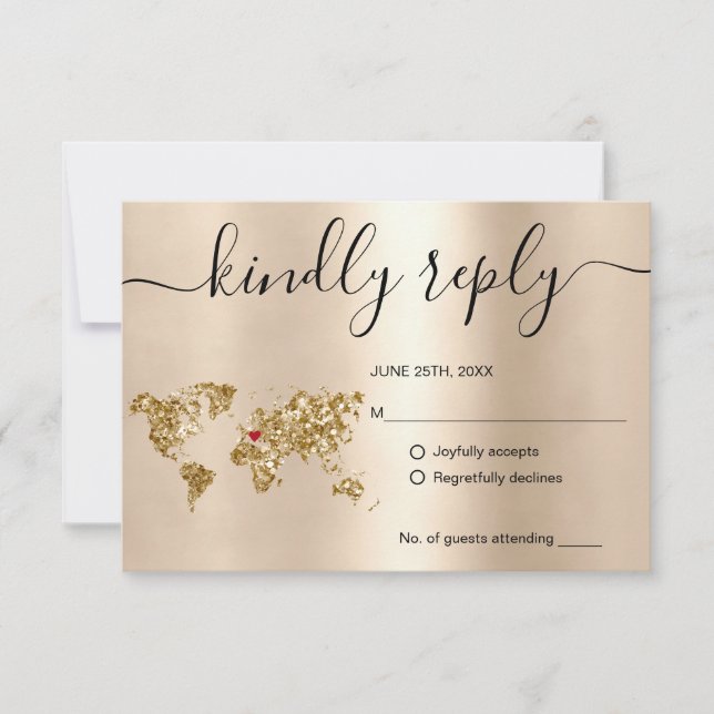 Bröllop Destinationspass Guld World Map Invita OSA Kort (Framsida)