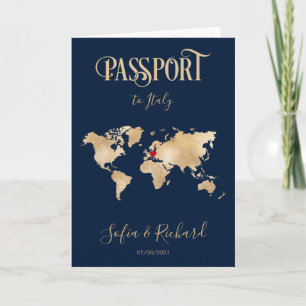 Bröllop-destinationspass Guld World Map Italien Inbjudan