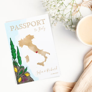 Bröllop-destinationspass Guld World Map Italien Inbjudan
