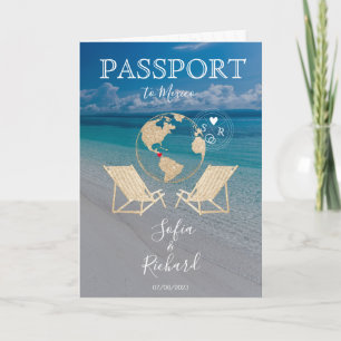 Bröllop-destinationspass Guld World Map Tropik Inbjudan