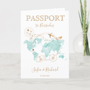 Bröllop Destinationspass World Map Barbados Inbjudan