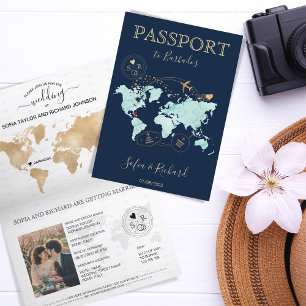 Bröllop Destinationspass World Map Barbados Inbjudan