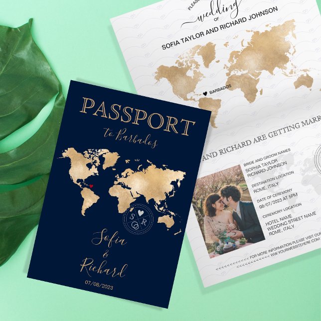 Bröllop Destinationspass World Map Barbados Inbjudan (Skapare uppladdad)