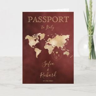 Bröllop Destinationspass World Map Burgundy Inbjudan