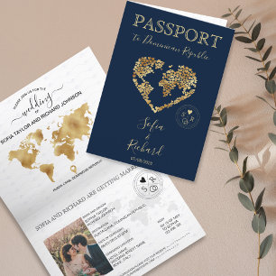 Bröllop Destinationspass World Map Heart Inbjudan