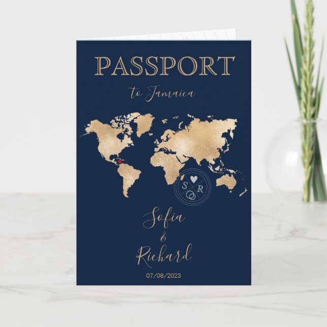 Bröllop Destinationspass World Map JAMAICA Inv. Inbjudan (Framsida)