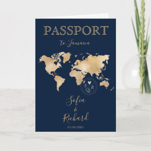 Bröllop Destinationspass World Map JAMAICA Inv. Inbjudan