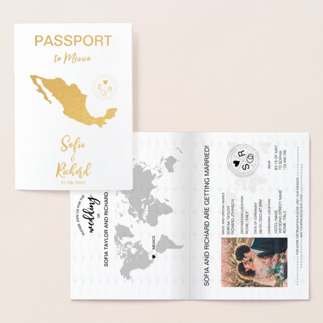 Bröllop Destinationspass World Map Mexico Foil Folierat Kort (Display)