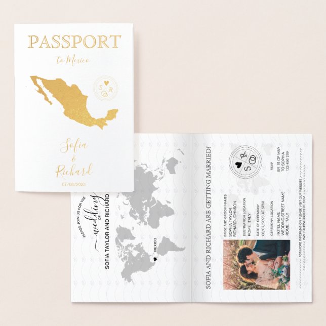 Bröllop Destinationspass World Map Mexico Folierat Kort (Display)