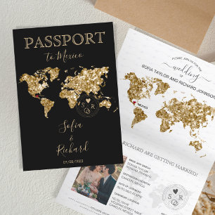 Bröllop Destinationspass World Map Mexico Inbjudan