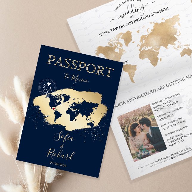 Bröllop Destinationspass World Map Mexico Invi Inbjudan (Skapare uppladdad)