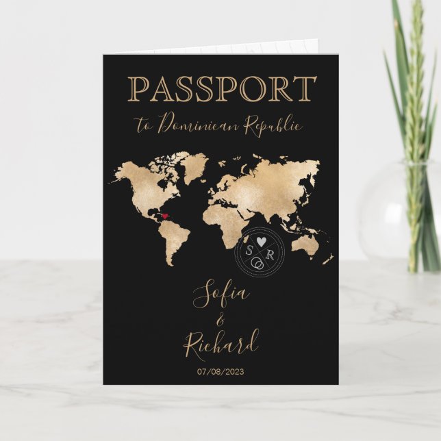 Bröllop Destinationspass World Map Punta Cana Inbjudan (Framsida)