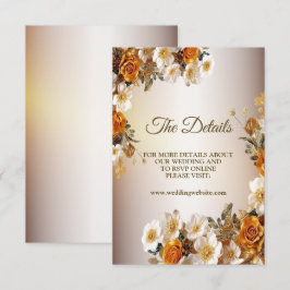 Bröllop Details Golden Orange White Flower Elegant Tilläggskort