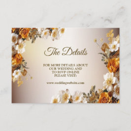 Bröllop Details Golden Orange White Flower Elegant Tilläggskort
