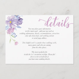 Bröllop DETAILS-kort för vattenfärgen Blommigt Peo Tilläggskort