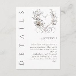 Bröllop Details-White Flowers med hjärta Tilläggskort