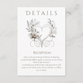 Bröllop Detaljer - Modern vitblomma med hjärta Tilläggskort