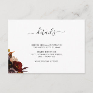 Bröllop detaljer om burguny rustic fall blommigt-h tilläggskort