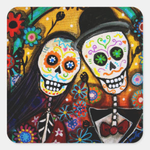 BRÖLLOP DIA DE LOS MUERTOS FYRKANTIGT KLISTERMÄRKE