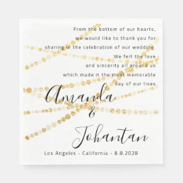 Bröllop Dikt Tack Blommigt Guld White Namn Datum Pappersservett