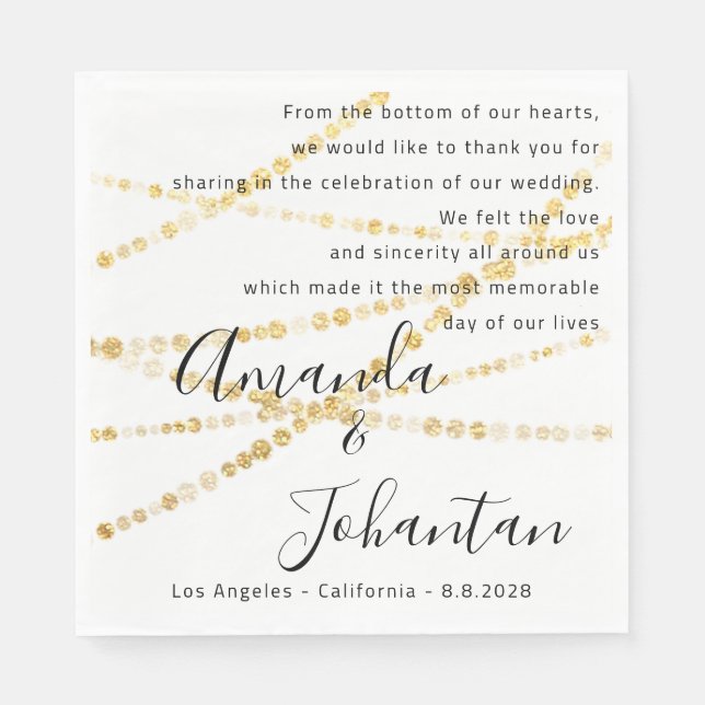 Bröllop Dikt Tack Blommigt Guld White Namn Datum Pappersservett (Framsidan)