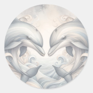Bröllop Dolphin Theme Runt Klistermärke