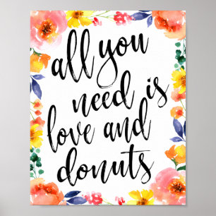 Bröllop Donut Pub 8 x 10 Blommigt vattenfärgstecke Poster