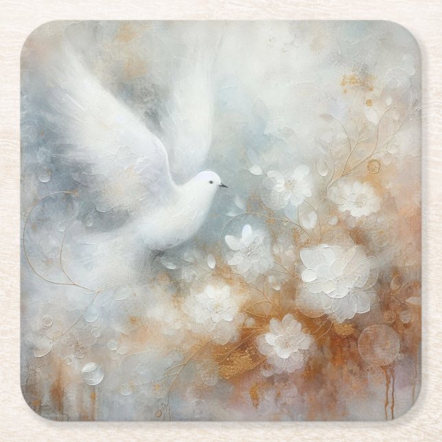 Bröllop Dove Blommigt Papper Underlägg (Framsidan)