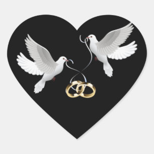 Bröllop Doves Black Heart Stickers Hjärtformat Klistermärke